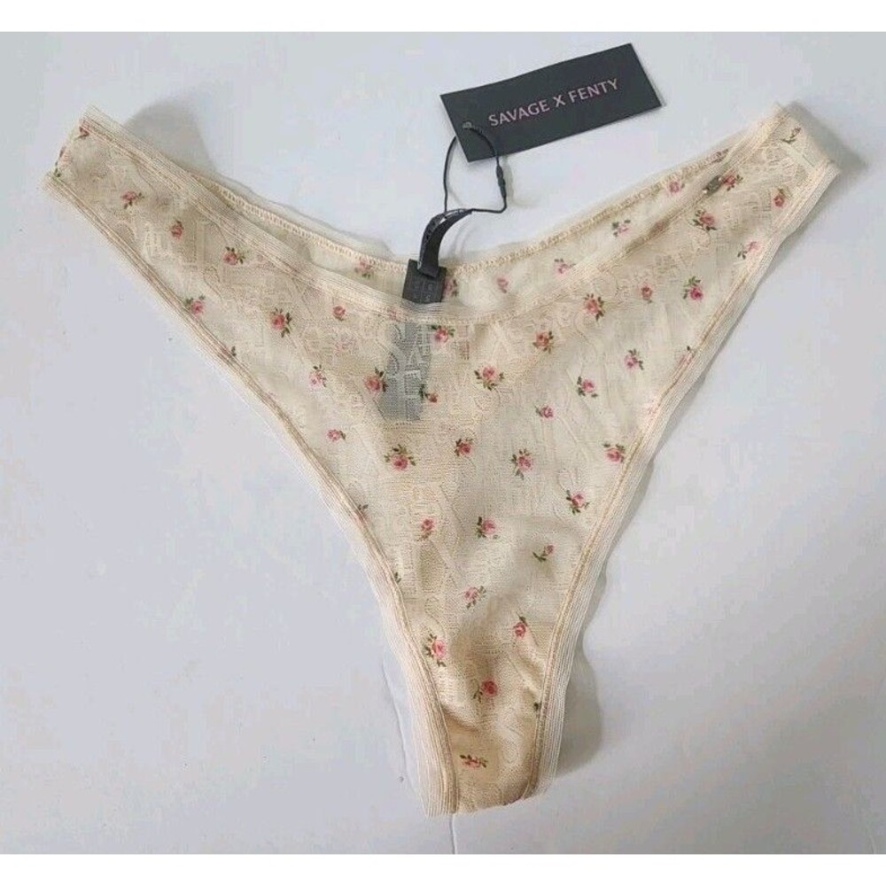 Savage X Fenty panties, Roses , Lace Nude  size 12 14 L NWT Off White Floral